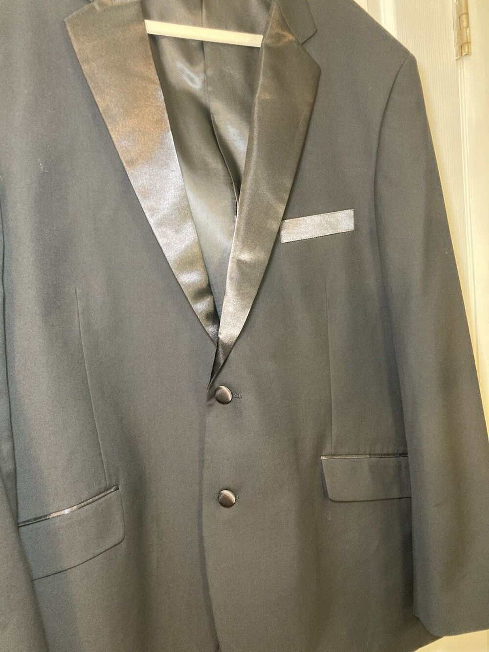 House of St. Benets Black Two Button Tuxedo Jacket Satin Lapel 52L Long - Picture 4 of 13